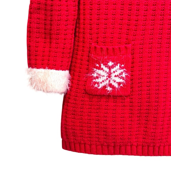 Camilla Girls Size L (6X) Red/White Long Sleeve Cable Knit Sweater Dress Pockets - Picture 3 of 5